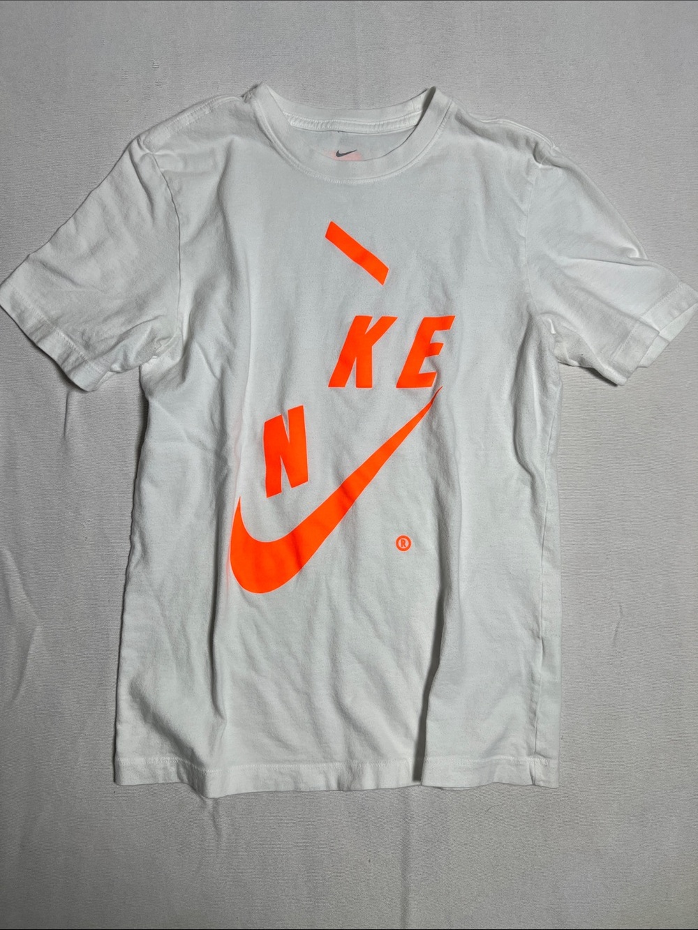 Nike White Tee with Bright Orange Logo men’s size small